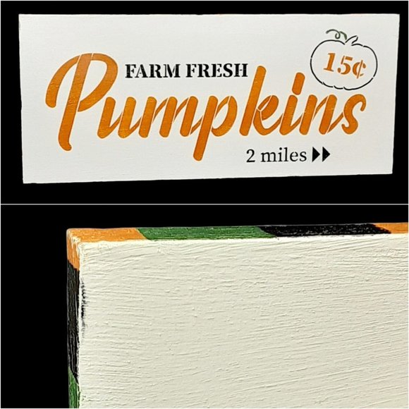 Farm Fresh Pumpkins Painted Wood Sign Fall Decor 16" Crafted Autumn Shelf Leaner - Picture 1 of 12